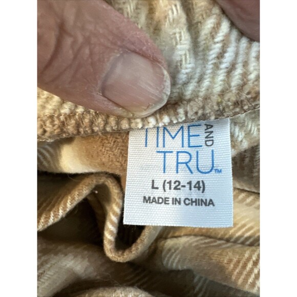 Time And Tru Women's L 12-14 Tan Brown White Plaid Fringe Faux Wrap Skirt Heavy - Picture 6 of 8